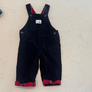 Carter's Black Corduroy Overalls with Red Plaid Trim